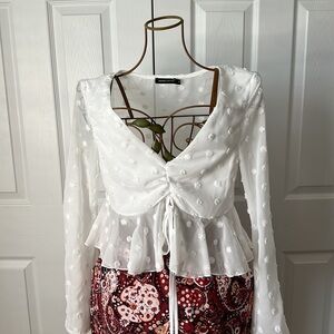 Double Crazy Sheer Swiss Dot Feminine Shirt with Ruching Size‎ Medium